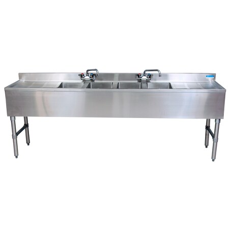 Bk Resources Stainless Steel 4 Comp, Slim-Line UnderBar Sink 96"OAL 10X14X10D BKUBW-496TS